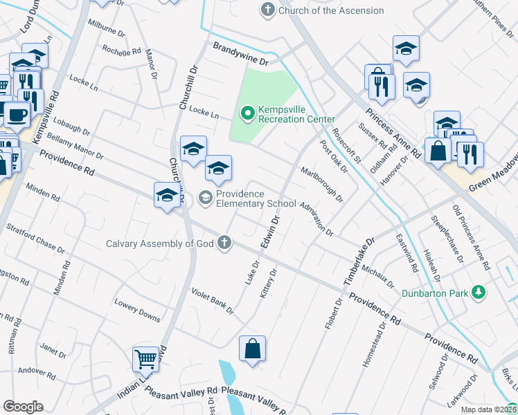 map of restaurants, bars, coffee shops, grocery stores, and more near 4912 Whipaway Lane in Virginia Beach