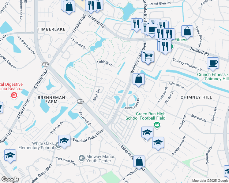 map of restaurants, bars, coffee shops, grocery stores, and more near 869 Point Way in Virginia Beach