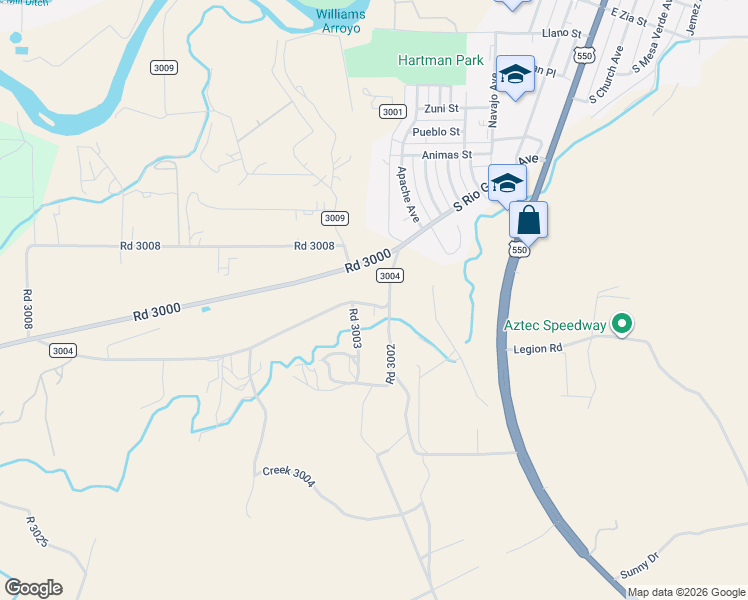 map of restaurants, bars, coffee shops, grocery stores, and more near 17 County Road 3004 in Aztec