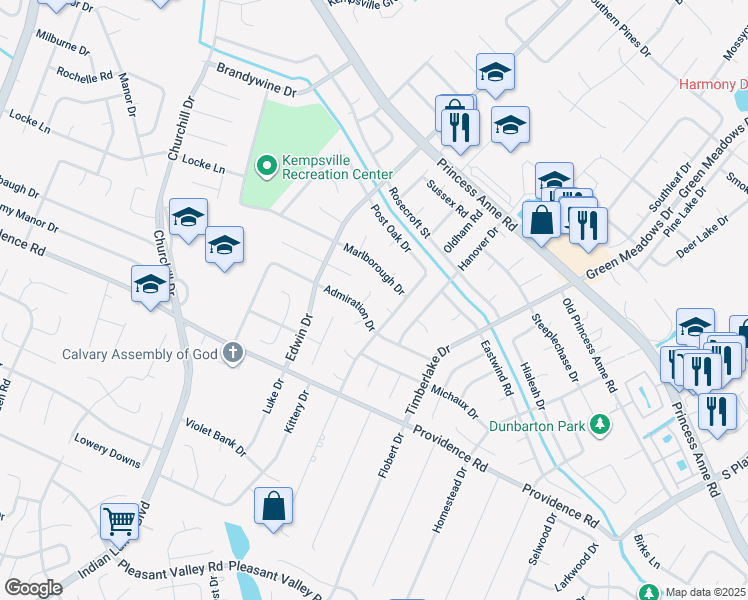 map of restaurants, bars, coffee shops, grocery stores, and more near 924 Chadwick Court in Virginia Beach