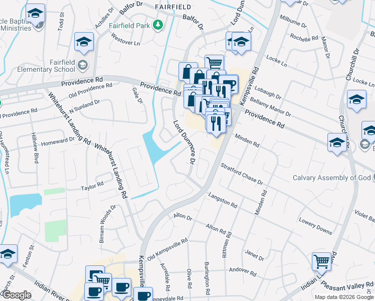 map of restaurants, bars, coffee shops, grocery stores, and more near 5408 Lord Dunmore Court in Virginia Beach