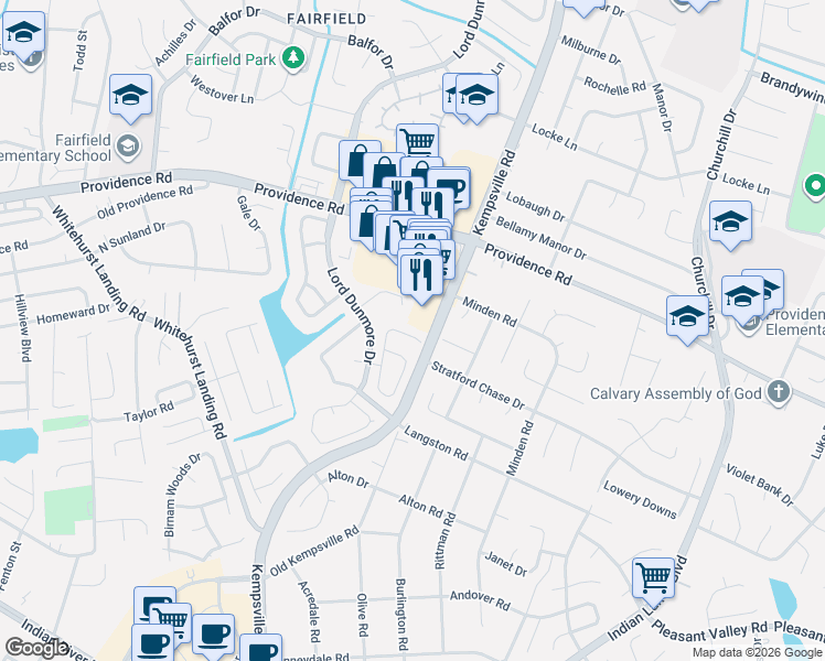 map of restaurants, bars, coffee shops, grocery stores, and more near 5524 Glenville Circle in Virginia Beach