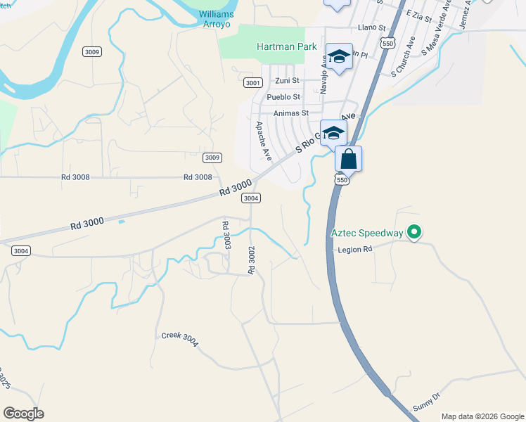 map of restaurants, bars, coffee shops, grocery stores, and more near 11B County Road 3004 in Aztec