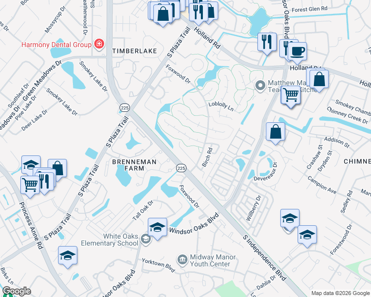 map of restaurants, bars, coffee shops, grocery stores, and more near 4225 Maplehurst Road in Virginia Beach