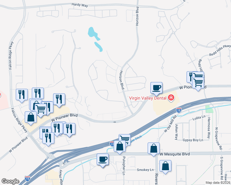 map of restaurants, bars, coffee shops, grocery stores, and more near 377 Harrier Lane in Mesquite