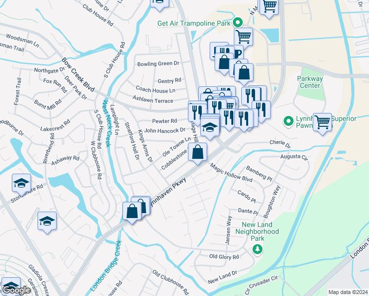 map of restaurants, bars, coffee shops, grocery stores, and more near 3024 Cobblestone Drive in Virginia Beach