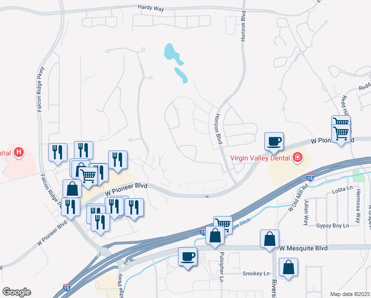 map of restaurants, bars, coffee shops, grocery stores, and more near 420 Sublimity Crest Street in Mesquite