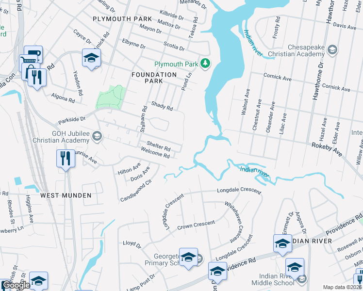 map of restaurants, bars, coffee shops, grocery stores, and more near 3099 Fireside Road in Chesapeake