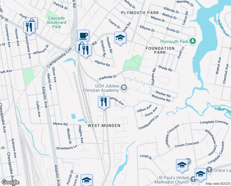 map of restaurants, bars, coffee shops, grocery stores, and more near 2633 King Court in Chesapeake