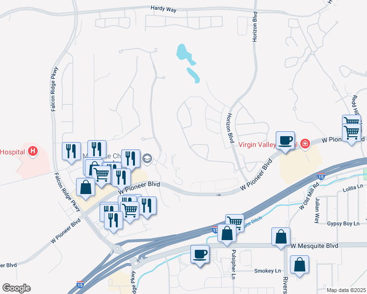map of restaurants, bars, coffee shops, grocery stores, and more near 1004 Crest View Drive in Mesquite