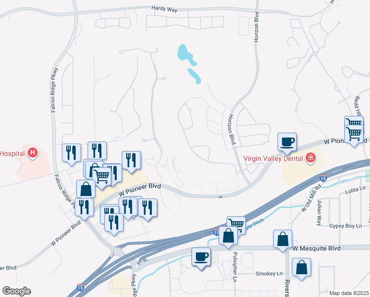 map of restaurants, bars, coffee shops, grocery stores, and more near 1004 Crest View Drive in Mesquite