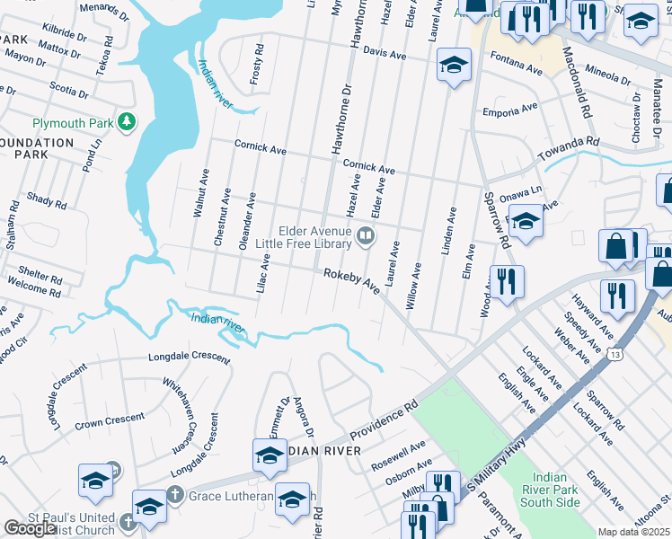 map of restaurants, bars, coffee shops, grocery stores, and more near 3910 Rokeby Avenue in Chesapeake