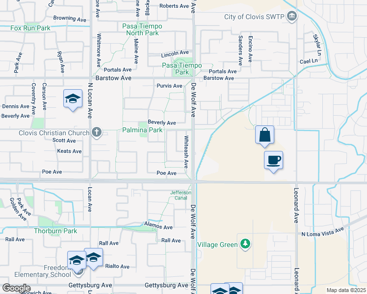 map of restaurants, bars, coffee shops, grocery stores, and more near 1776 Whiteash Avenue in Clovis