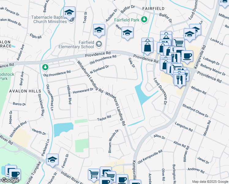 map of restaurants, bars, coffee shops, grocery stores, and more near 5320 Larkins Lair Court in Virginia Beach