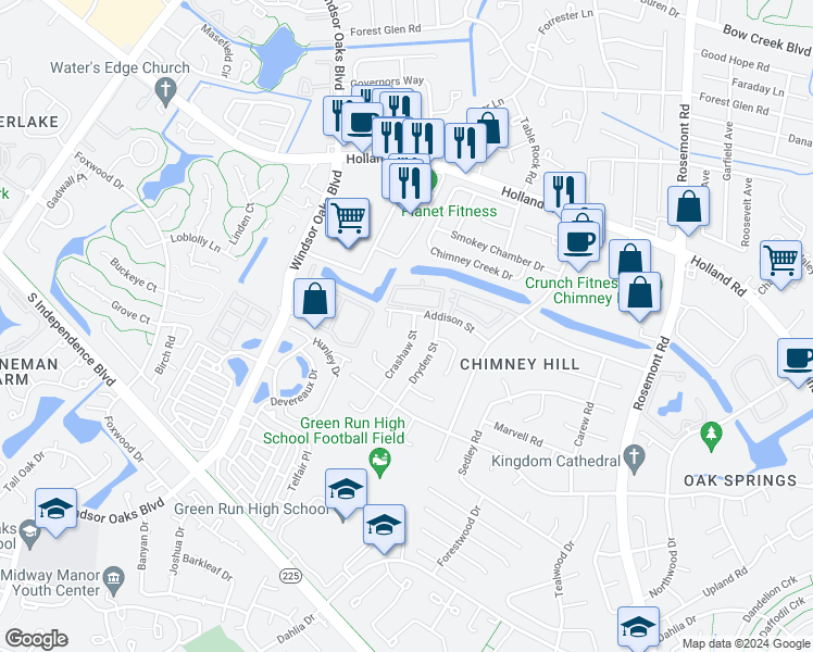 map of restaurants, bars, coffee shops, grocery stores, and more near 805 Crashaw Street in Virginia Beach