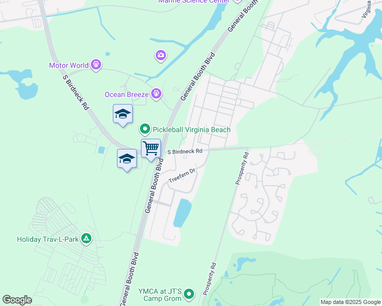map of restaurants, bars, coffee shops, grocery stores, and more near 1141 South Birdneck Road in Virginia Beach