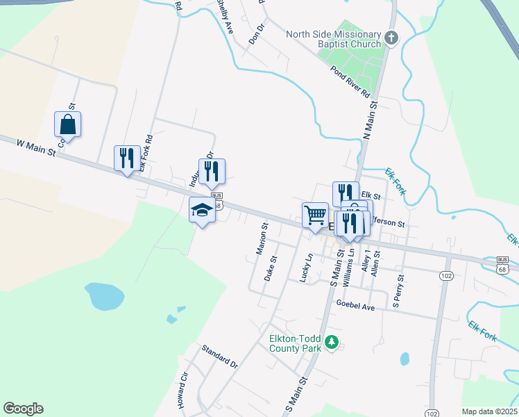 map of restaurants, bars, coffee shops, grocery stores, and more near 390-452 Jefferson Davis Highway in Elkton