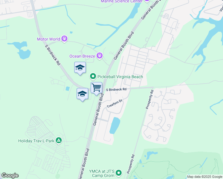 map of restaurants, bars, coffee shops, grocery stores, and more near 1096 South Birdneck Road in Virginia Beach
