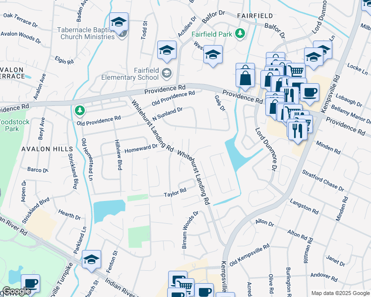 map of restaurants, bars, coffee shops, grocery stores, and more near 5416 Birnam Landing in Virginia Beach