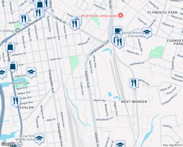 map of restaurants, bars, coffee shops, grocery stores, and more near 1520 Martin Avenue in Chesapeake
