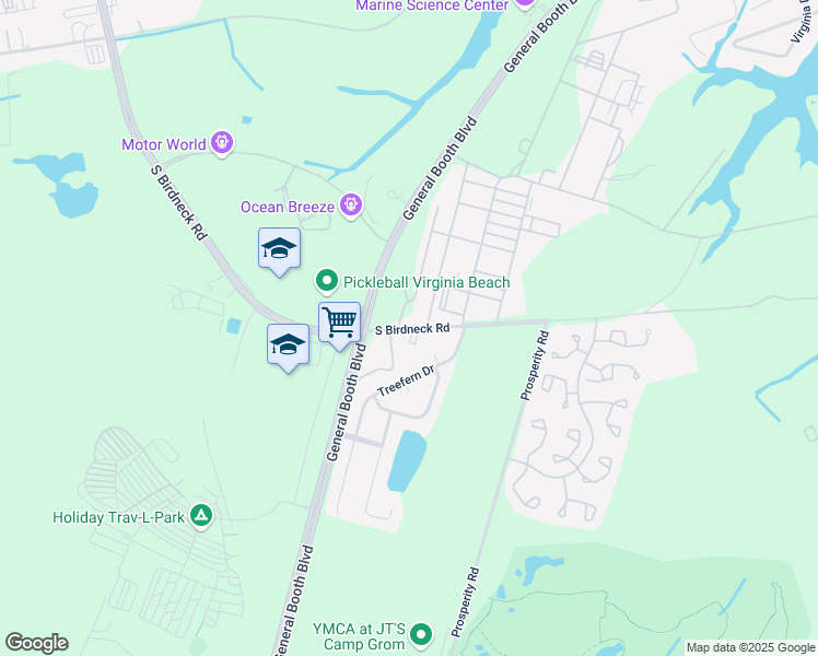 map of restaurants, bars, coffee shops, grocery stores, and more near 1096 South Birdneck Road in Virginia Beach