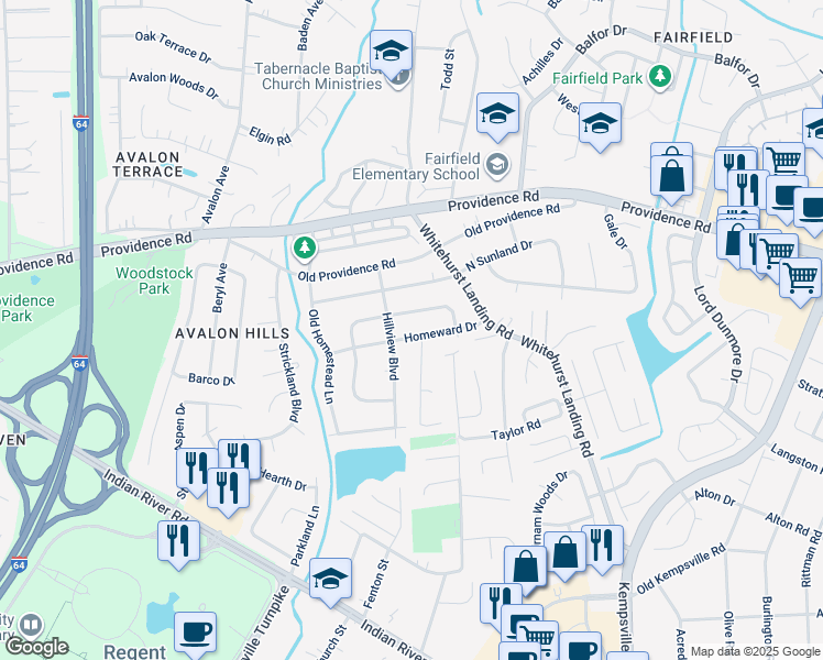 map of restaurants, bars, coffee shops, grocery stores, and more near 5520 Homeward Drive in Virginia Beach