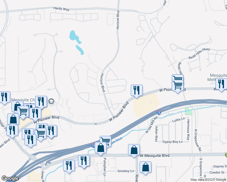 map of restaurants, bars, coffee shops, grocery stores, and more near 871 Falcon Glenn Drive in Mesquite