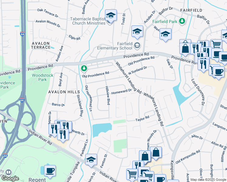 map of restaurants, bars, coffee shops, grocery stores, and more near 5520 Homeward Drive in Virginia Beach