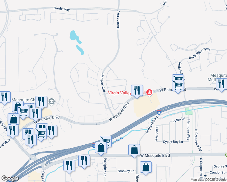 map of restaurants, bars, coffee shops, grocery stores, and more near 871 Falcon Glenn Drive in Mesquite