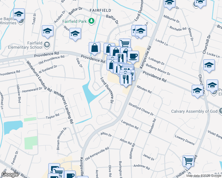 map of restaurants, bars, coffee shops, grocery stores, and more near 972 Lord Dunmore Drive in Virginia Beach