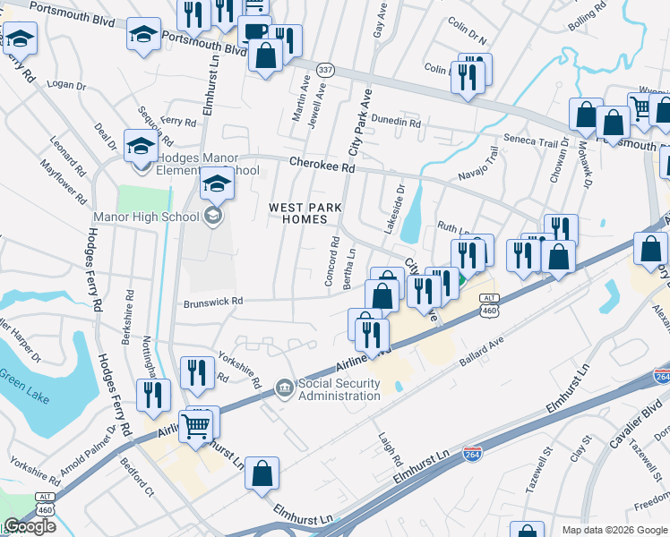 map of restaurants, bars, coffee shops, grocery stores, and more near 6 Broda Court in Portsmouth