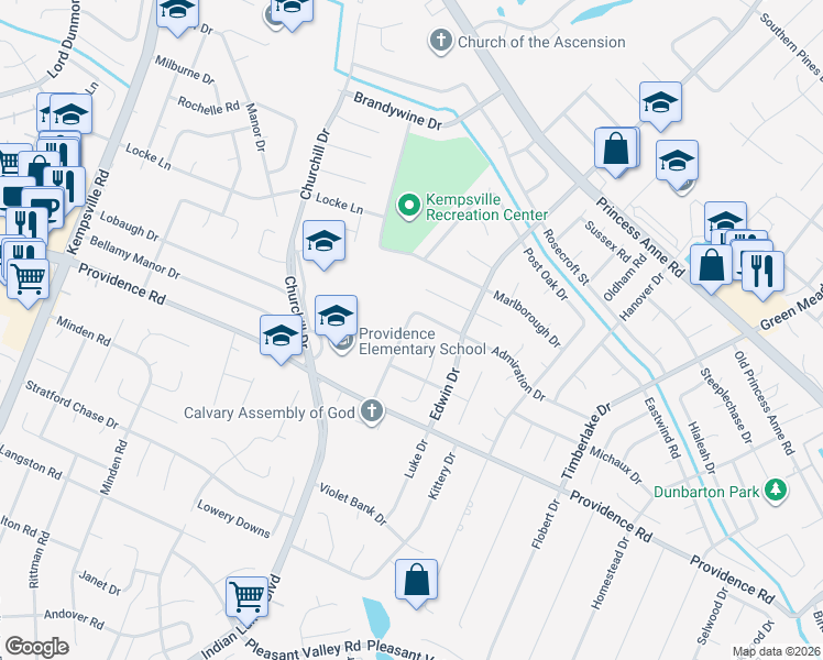 map of restaurants, bars, coffee shops, grocery stores, and more near 4928 Admiration Drive in Virginia Beach