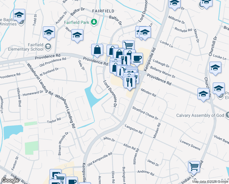 map of restaurants, bars, coffee shops, grocery stores, and more near 972 Lord Dunmore Drive in Virginia Beach
