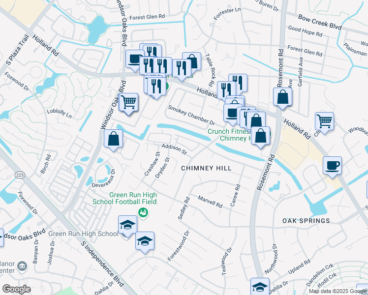 map of restaurants, bars, coffee shops, grocery stores, and more near 752 Harbor Springs Trail in Virginia Beach