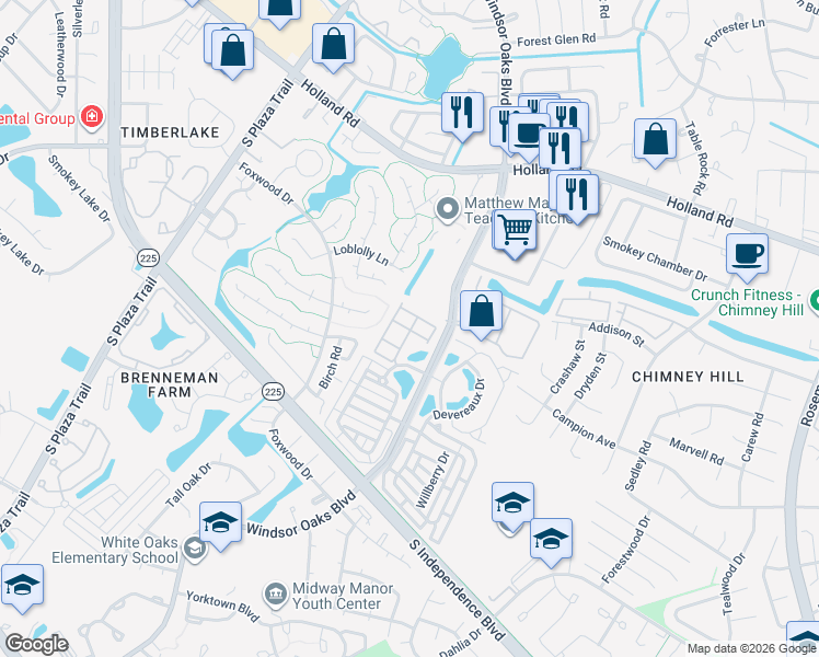 map of restaurants, bars, coffee shops, grocery stores, and more near Sutter Street in Virginia Beach