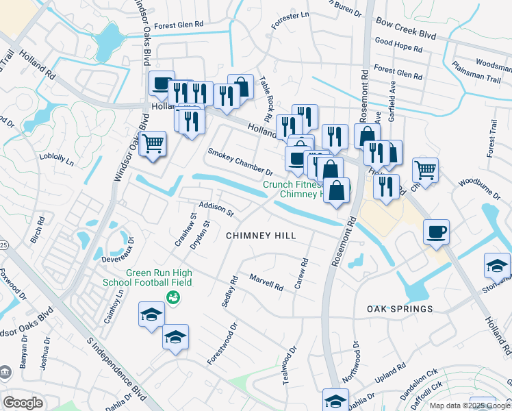 map of restaurants, bars, coffee shops, grocery stores, and more near 3607 Essex Pond Quay in Virginia Beach