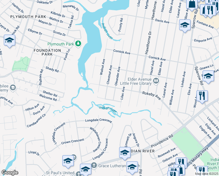 map of restaurants, bars, coffee shops, grocery stores, and more near 1600 Chestnut Avenue in Chesapeake