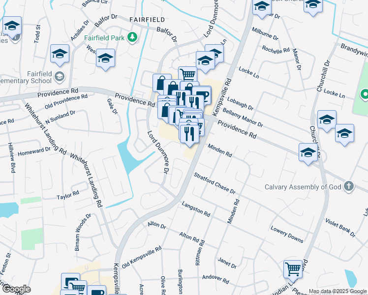map of restaurants, bars, coffee shops, grocery stores, and more near 5214 Waller Court in Virginia Beach