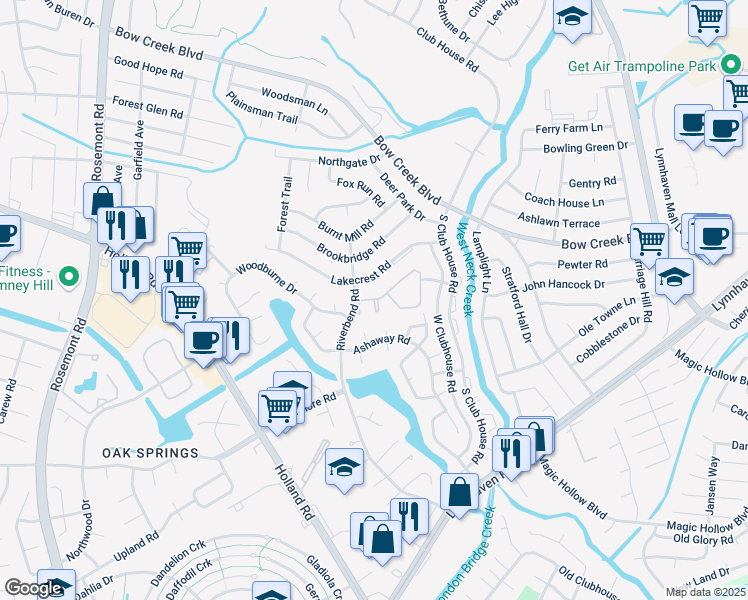 map of restaurants, bars, coffee shops, grocery stores, and more near 833 Green Lakes Court in Virginia Beach