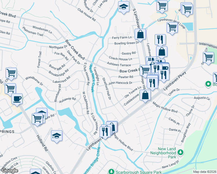 map of restaurants, bars, coffee shops, grocery stores, and more near 832 Stratford Hall Drive in Virginia Beach