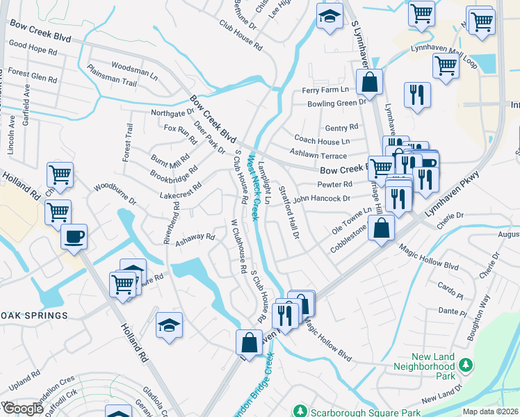 map of restaurants, bars, coffee shops, grocery stores, and more near 845 Lamplight Lane in Virginia Beach