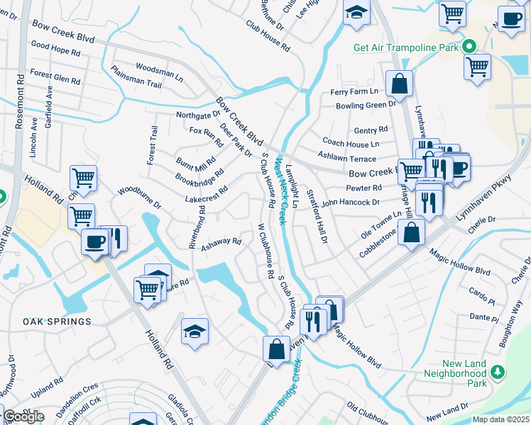 map of restaurants, bars, coffee shops, grocery stores, and more near 869 South Club House Road in Virginia Beach