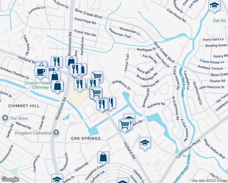 map of restaurants, bars, coffee shops, grocery stores, and more near 3320 Boynton Court in Virginia Beach