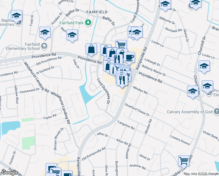 map of restaurants, bars, coffee shops, grocery stores, and more near 972 Lord Dunmore Drive in Virginia Beach