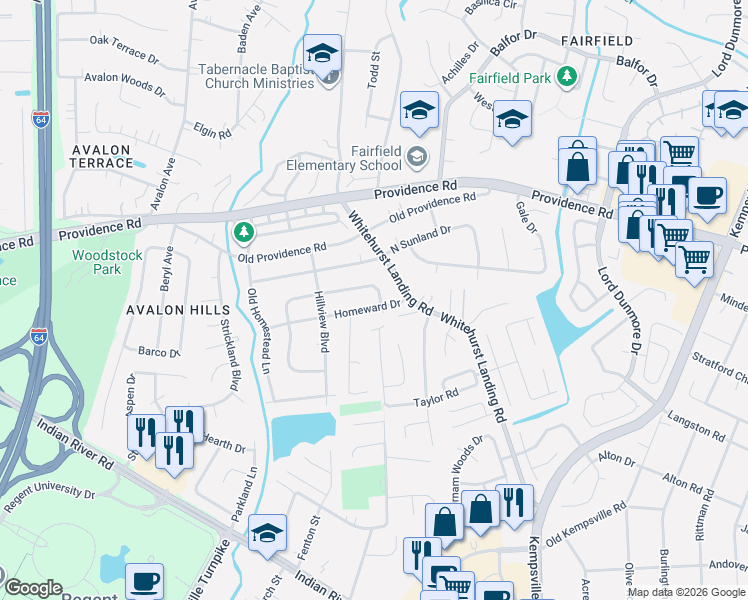 map of restaurants, bars, coffee shops, grocery stores, and more near 941 East Goodview Drive in Virginia Beach