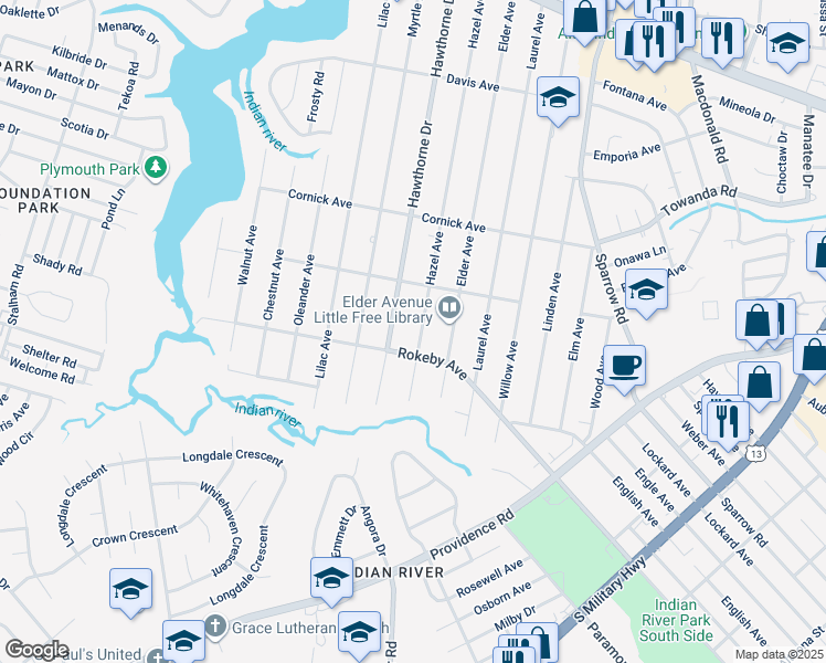 map of restaurants, bars, coffee shops, grocery stores, and more near 1521 Hazel Avenue in Chesapeake