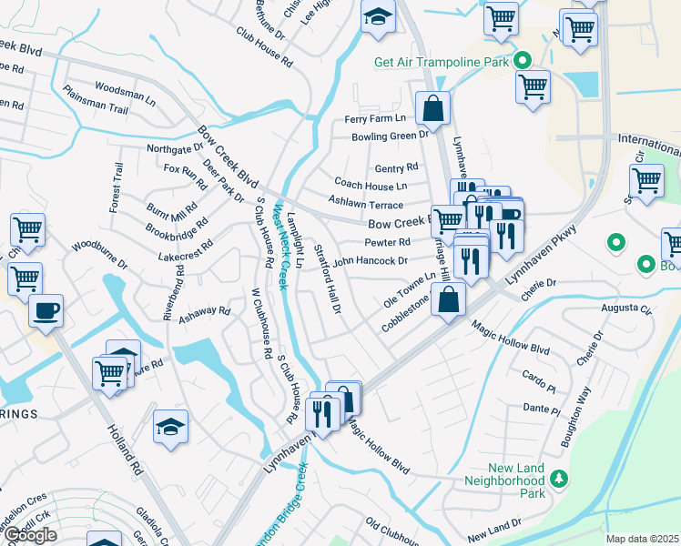 map of restaurants, bars, coffee shops, grocery stores, and more near 832 Stratford Hall Drive in Virginia Beach