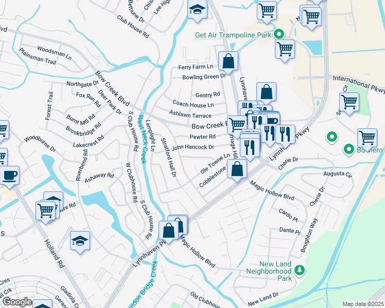 map of restaurants, bars, coffee shops, grocery stores, and more near 3060 Capital Hill Lane in Virginia Beach
