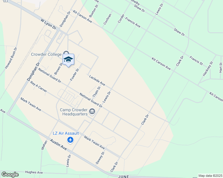 map of restaurants, bars, coffee shops, grocery stores, and more near Lewis Drive in Neosho