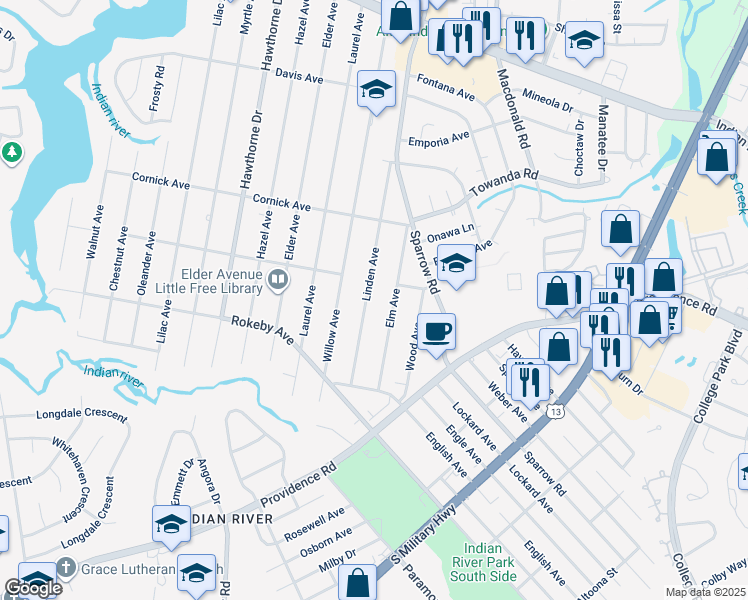 map of restaurants, bars, coffee shops, grocery stores, and more near 1508 Linden Avenue in Chesapeake